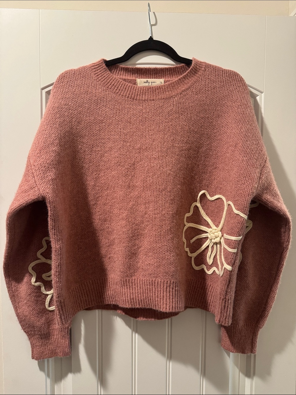 Molly Green Pink Floral Applique Sweater Women S/M